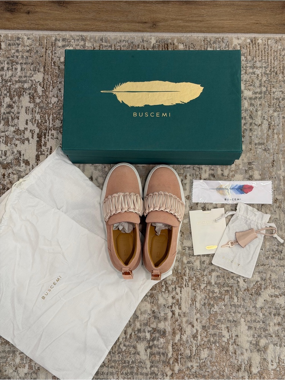 New BUSCEMI WOVEN STRAP SUEDE PLATFORM SNEAKERS SLIP-ON EUR 35 IN PINK